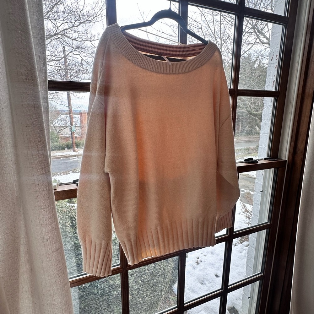 Free People Off White Oversized Knit Sweater Ribbed Hem
